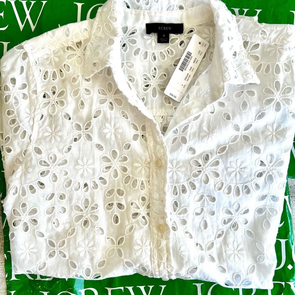 🛍️ JCREW NEW! Button Up Shirt in Embroidered Eyelet White Sz 4 - AJ384
